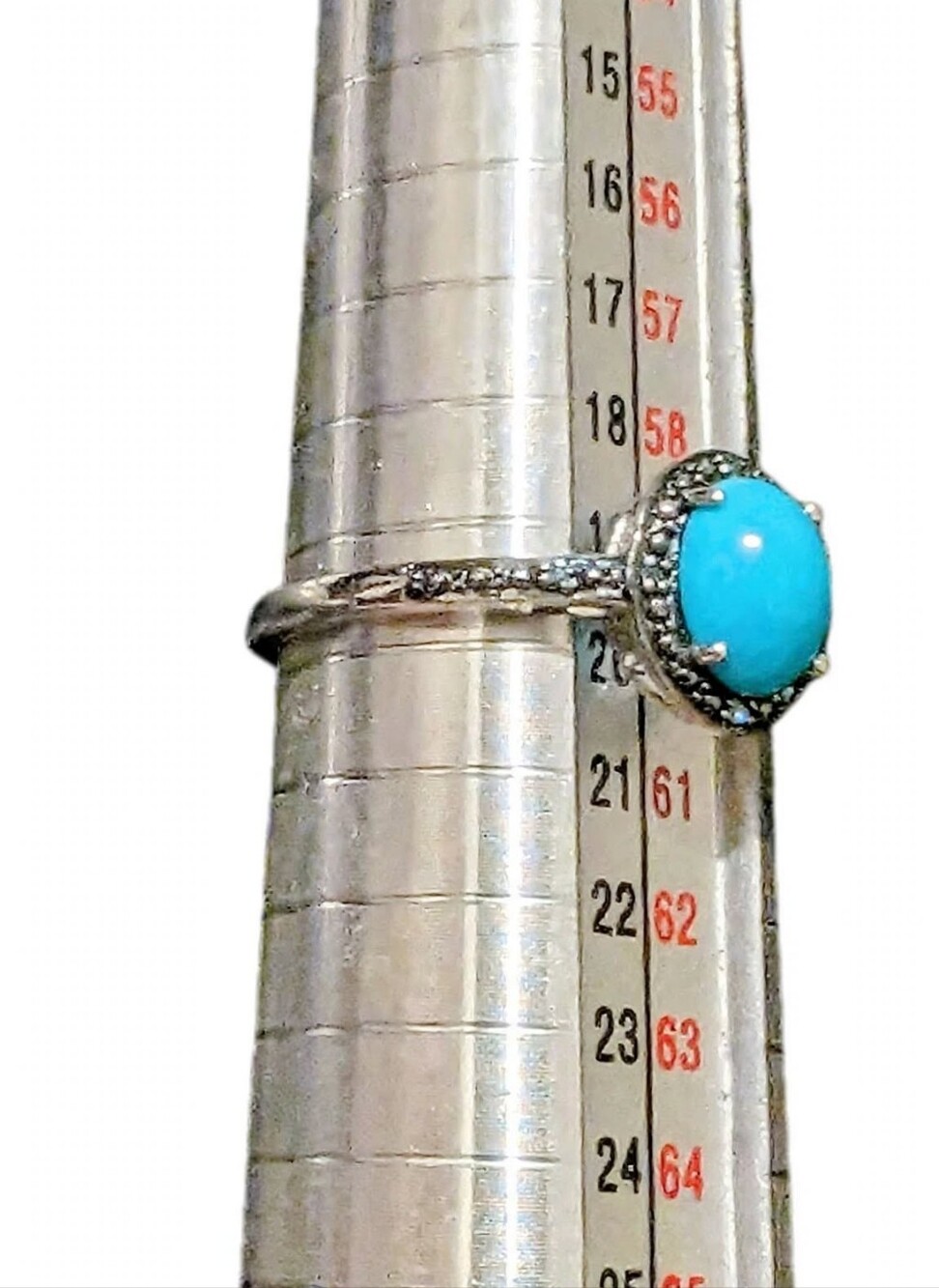 *VINTAGE* Sleeping Beauty Turquoise Ring With Black Pave Diamond Halo.